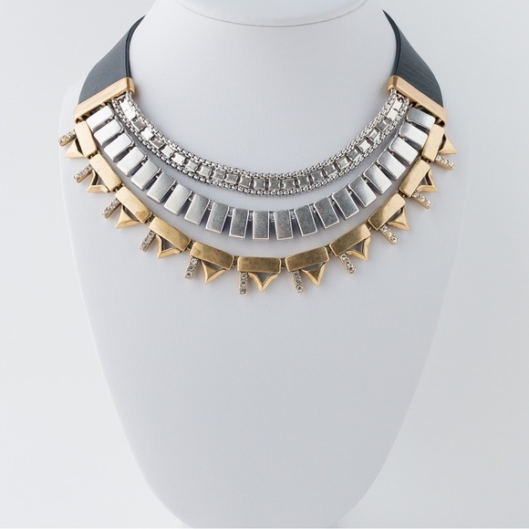 Stella & Dot Natalie Necklace Statement Layered Reversible Gold Silver Tone - Picture 8 of 13